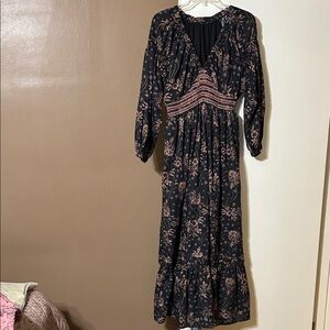 Black and tan flowered boho dress